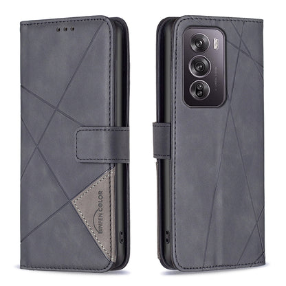 OPPO Reno12 Pro Global Rhombus Texture Leather Phone Case with Magnetic Buckle and Card Holder