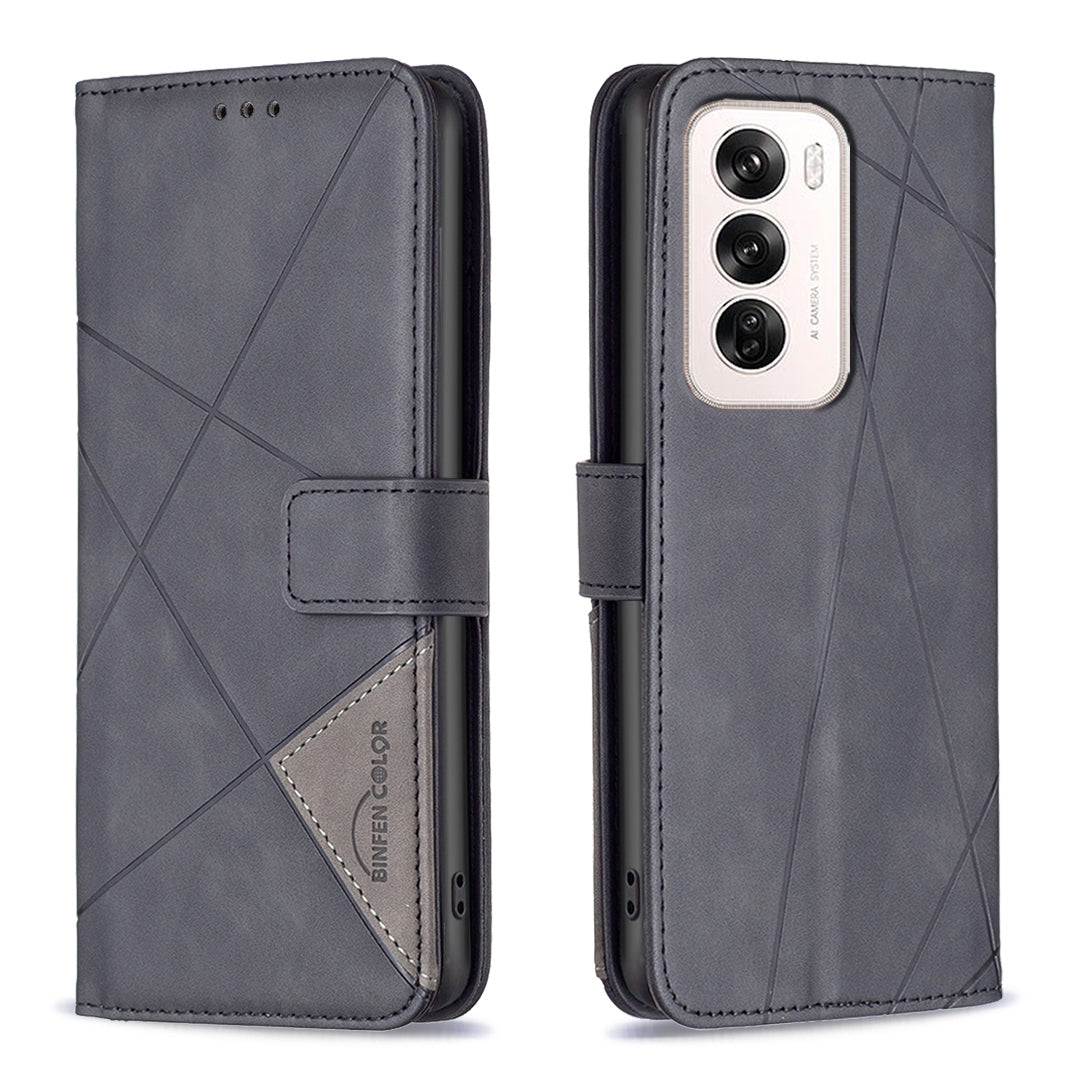 OPPO Reno12 Global Rhombus Texture Leather Phone Case with Magnetic Buckle and Card Holder