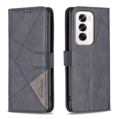 OPPO Reno12 Global Rhombus Texture Leather Phone Case with Magnetic Buckle and Card Holder