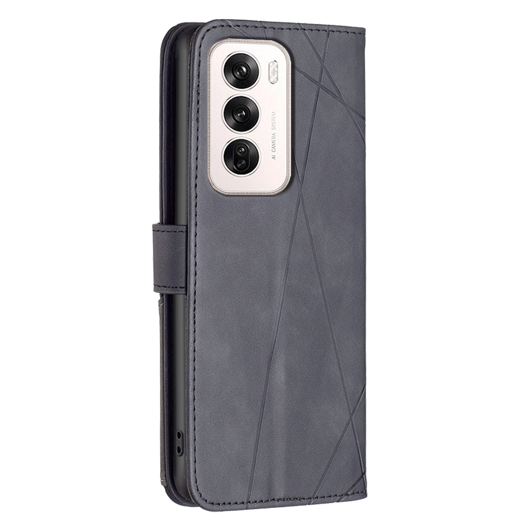 OPPO Reno12 Global Rhombus Texture Leather Phone Case with Magnetic Buckle and Card Holder