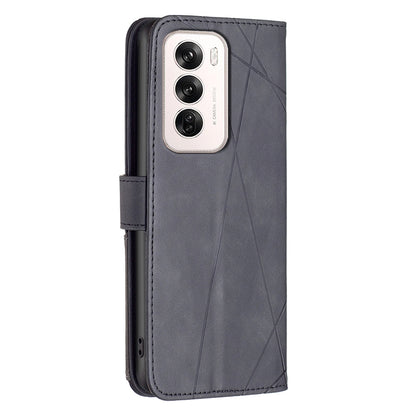 OPPO Reno12 Global Rhombus Texture Leather Phone Case with Magnetic Buckle and Card Holder