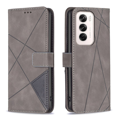 OPPO Reno12 Global Rhombus Texture Leather Phone Case with Magnetic Buckle and Card Holder