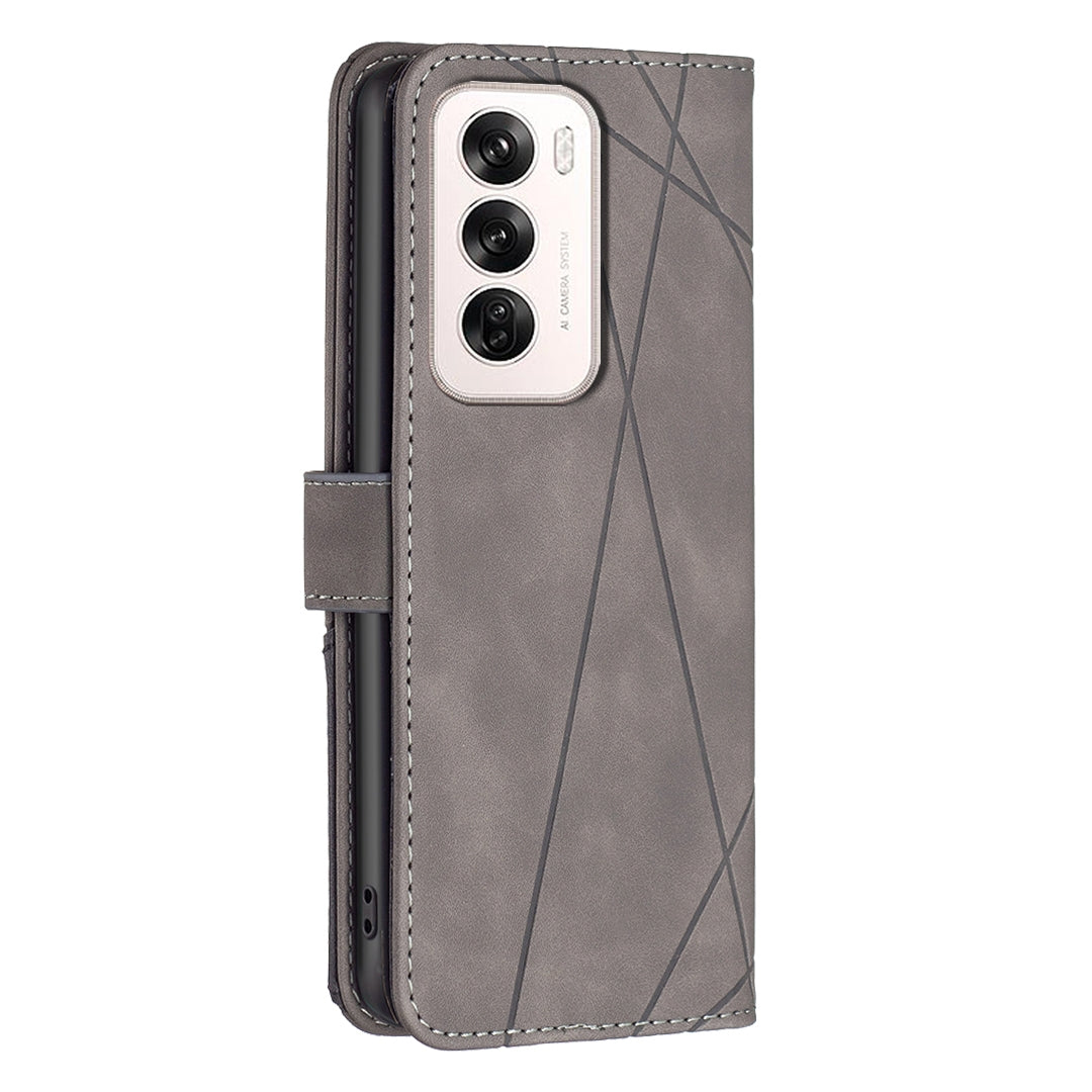 OPPO Reno12 Global Rhombus Texture Leather Phone Case with Magnetic Buckle and Card Holder
