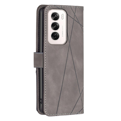 OPPO Reno12 Global Rhombus Texture Leather Phone Case with Magnetic Buckle and Card Holder