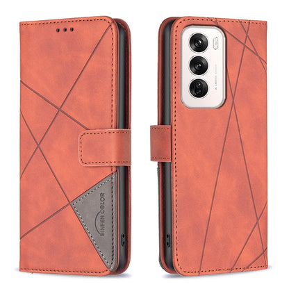 OPPO Reno12 Global Rhombus Texture Leather Phone Case with Magnetic Buckle and Card Holder