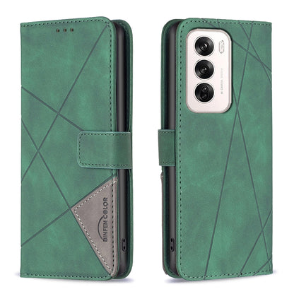 OPPO Reno12 Global Rhombus Texture Leather Phone Case with Magnetic Buckle and Card Holder