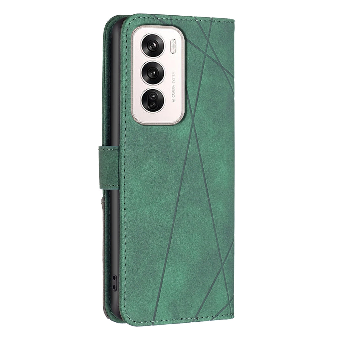 OPPO Reno12 Global Rhombus Texture Leather Phone Case with Magnetic Buckle and Card Holder