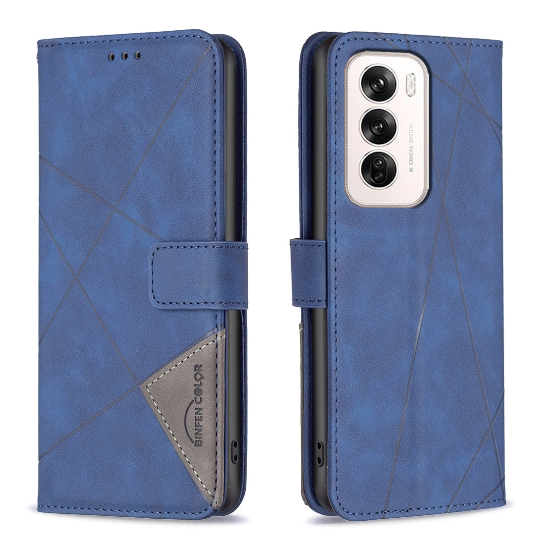 OPPO Reno12 Global Rhombus Texture Leather Phone Case with Magnetic Buckle and Card Holder