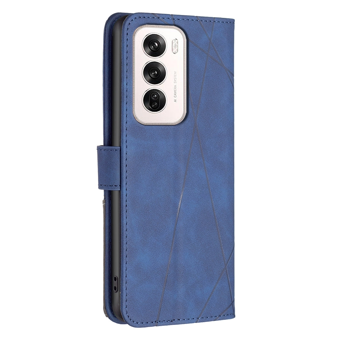 OPPO Reno12 Global Rhombus Texture Leather Phone Case with Magnetic Buckle and Card Holder