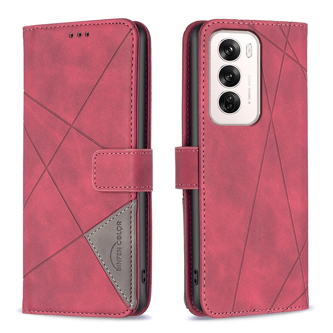 OPPO Reno12 Global Rhombus Texture Leather Phone Case with Magnetic Buckle and Card Holder