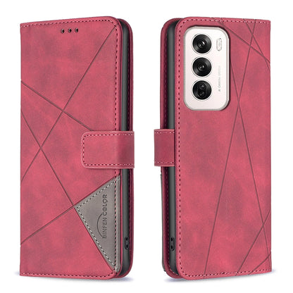 OPPO Reno12 Global Rhombus Texture Leather Phone Case with Magnetic Buckle and Card Holder