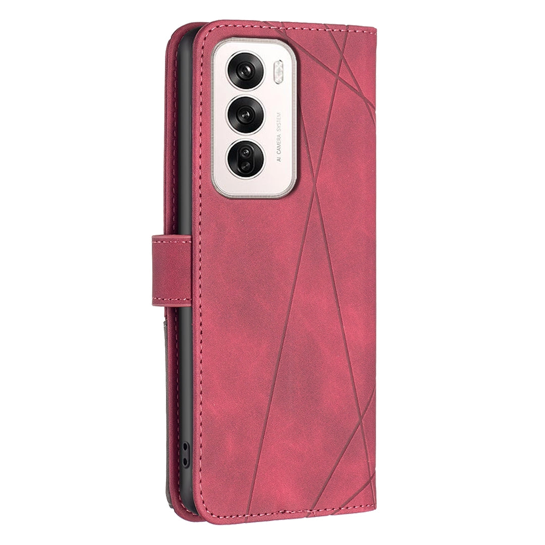 OPPO Reno12 Global Rhombus Texture Leather Phone Case with Magnetic Buckle and Card Holder