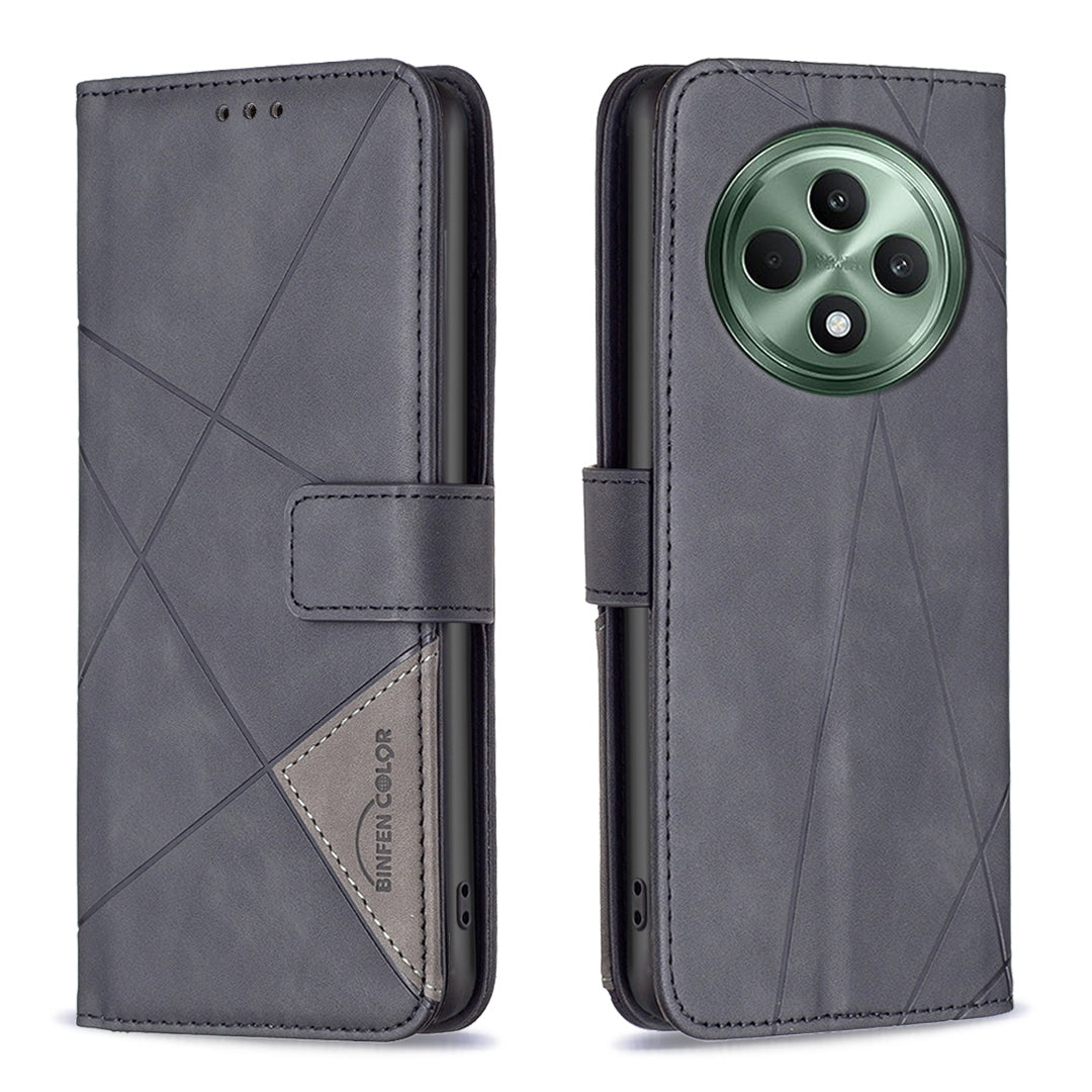 OPPO Reno12 F 5G Rhombus Texture Leather Phone Case with Magnetic Buckle and Card Holder