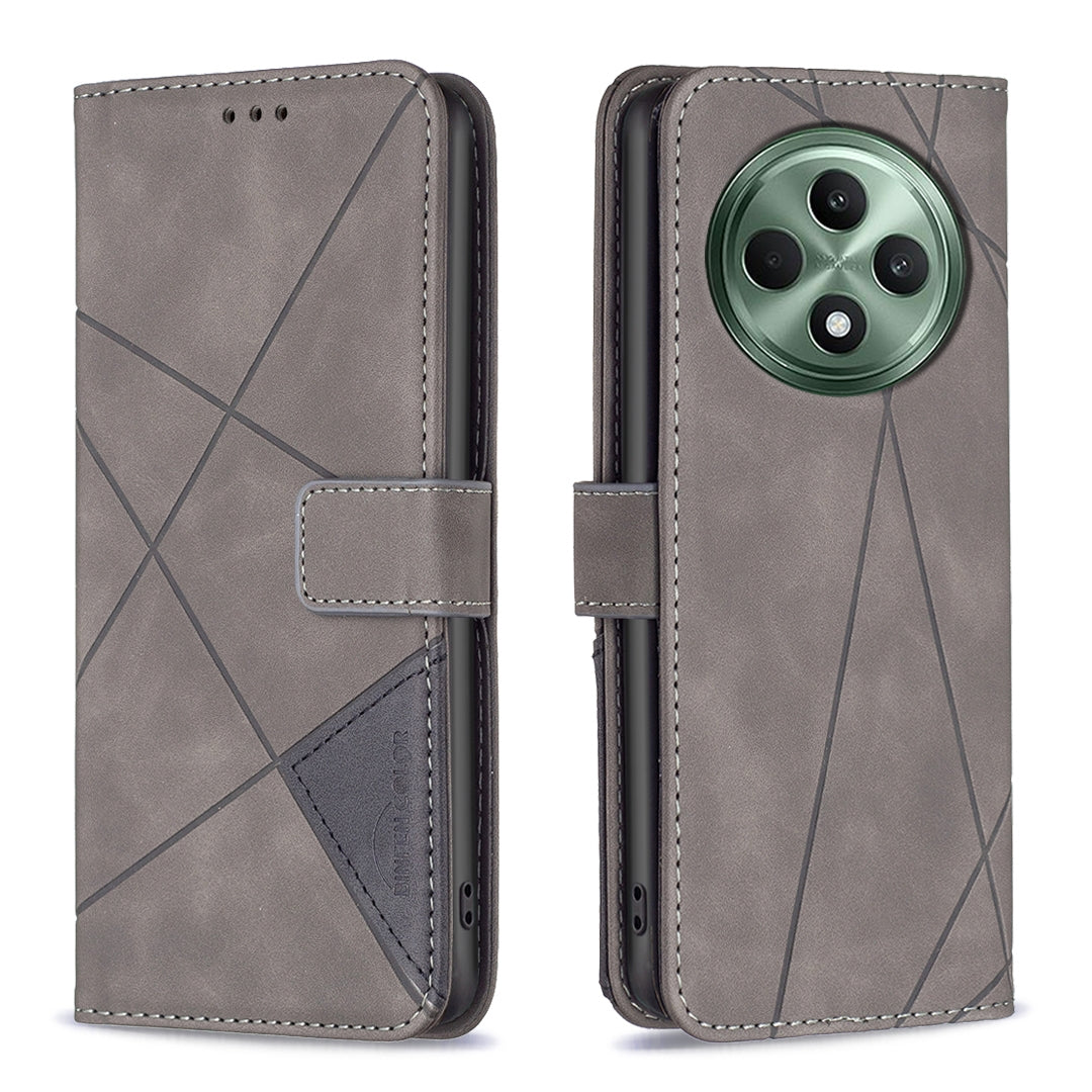 OPPO Reno12 F 5G Rhombus Texture Leather Phone Case with Magnetic Buckle and Card Holder