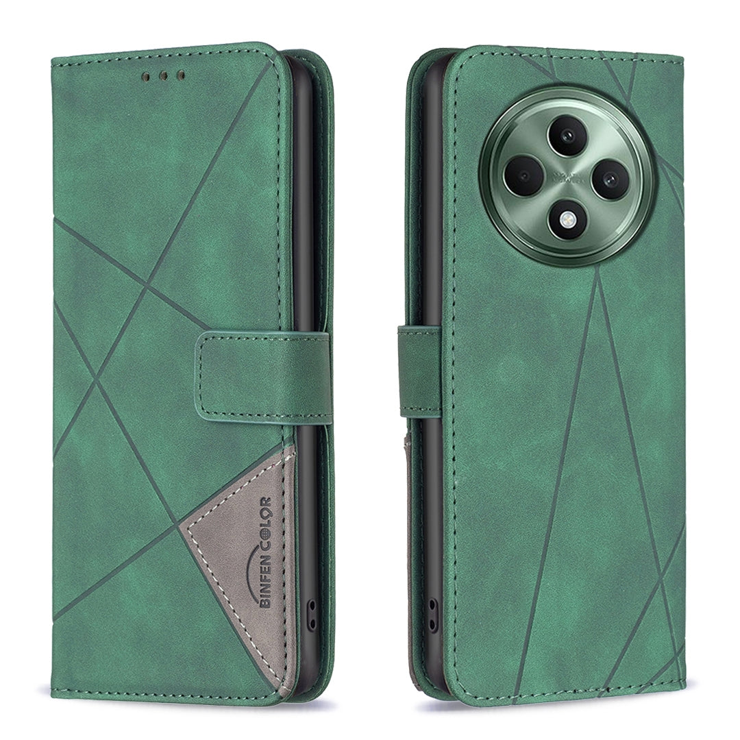 OPPO Reno12 F 5G Rhombus Texture Leather Phone Case with Magnetic Buckle and Card Holder