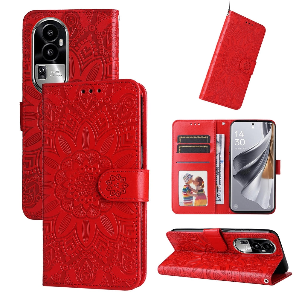 OPPO eno10 Pro 5G Sunflower Embossed Leather Wallet Phone Case with Kickstand and Card Holder
