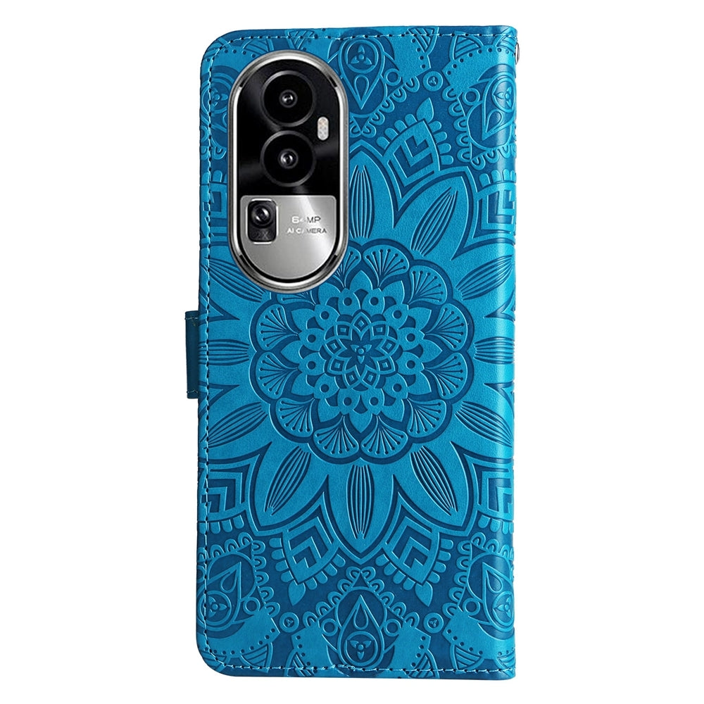 OPPO Reno10 5G Sunflower Embossed Leather Wallet Phone Case with Kickstand and Card Holder