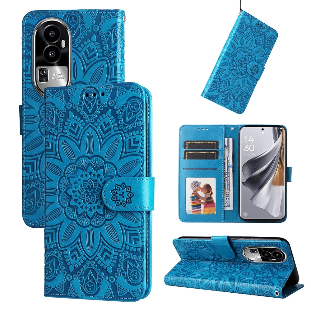 OPPO eno10 Pro 5G Sunflower Embossed Leather Wallet Phone Case with Kickstand and Card Holder