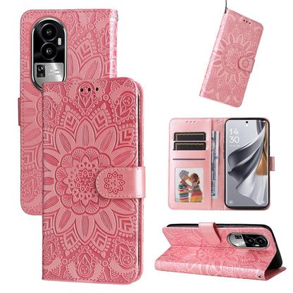 OPPO Reno10 5G Sunflower Embossed Leather Wallet Phone Case with Kickstand and Card Holder