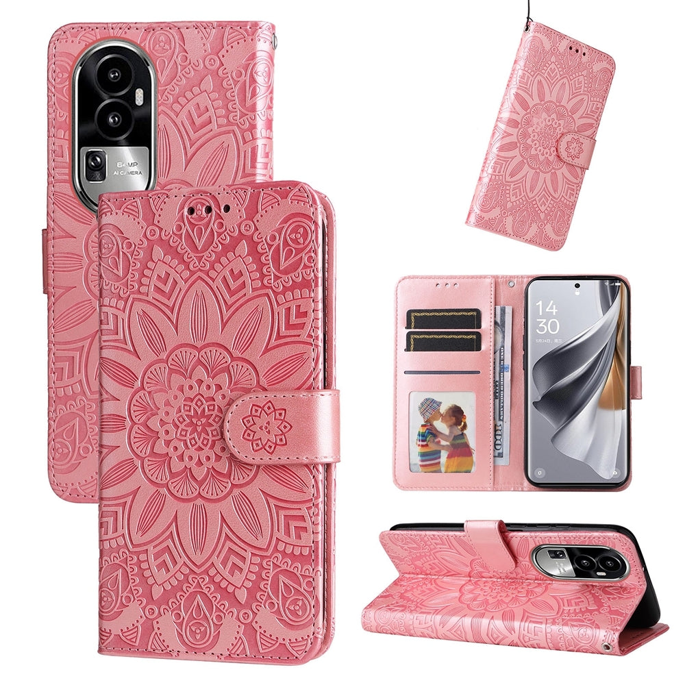 OPPO eno10 Pro 5G Sunflower Embossed Leather Wallet Phone Case with Kickstand and Card Holder