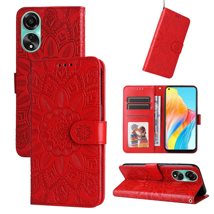 OPPO A78 4G Sunflower Embossed Leather Wallet Phone Case with Kickstand and Card Holder