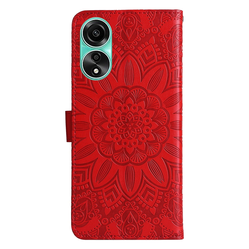 OPPO A78 4G Sunflower Embossed Leather Wallet Phone Case with Kickstand and Card Holder