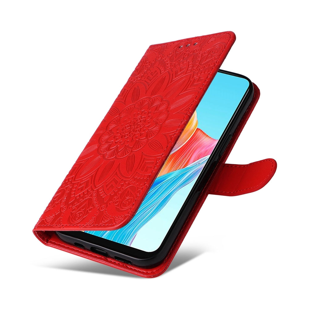 OPPO A78 4G Sunflower Embossed Leather Wallet Phone Case with Kickstand and Card Holder