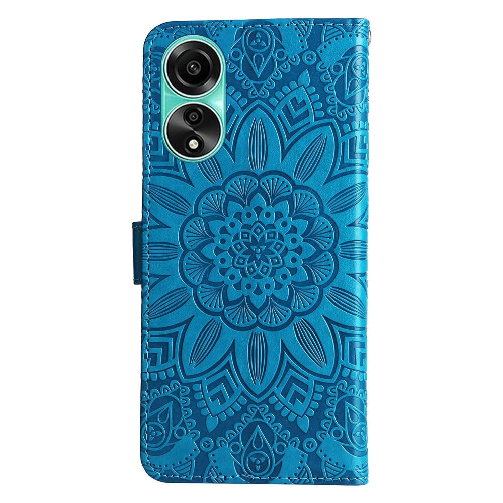 OPPO A78 4G Sunflower Embossed Leather Wallet Phone Case with Kickstand and Card Holder