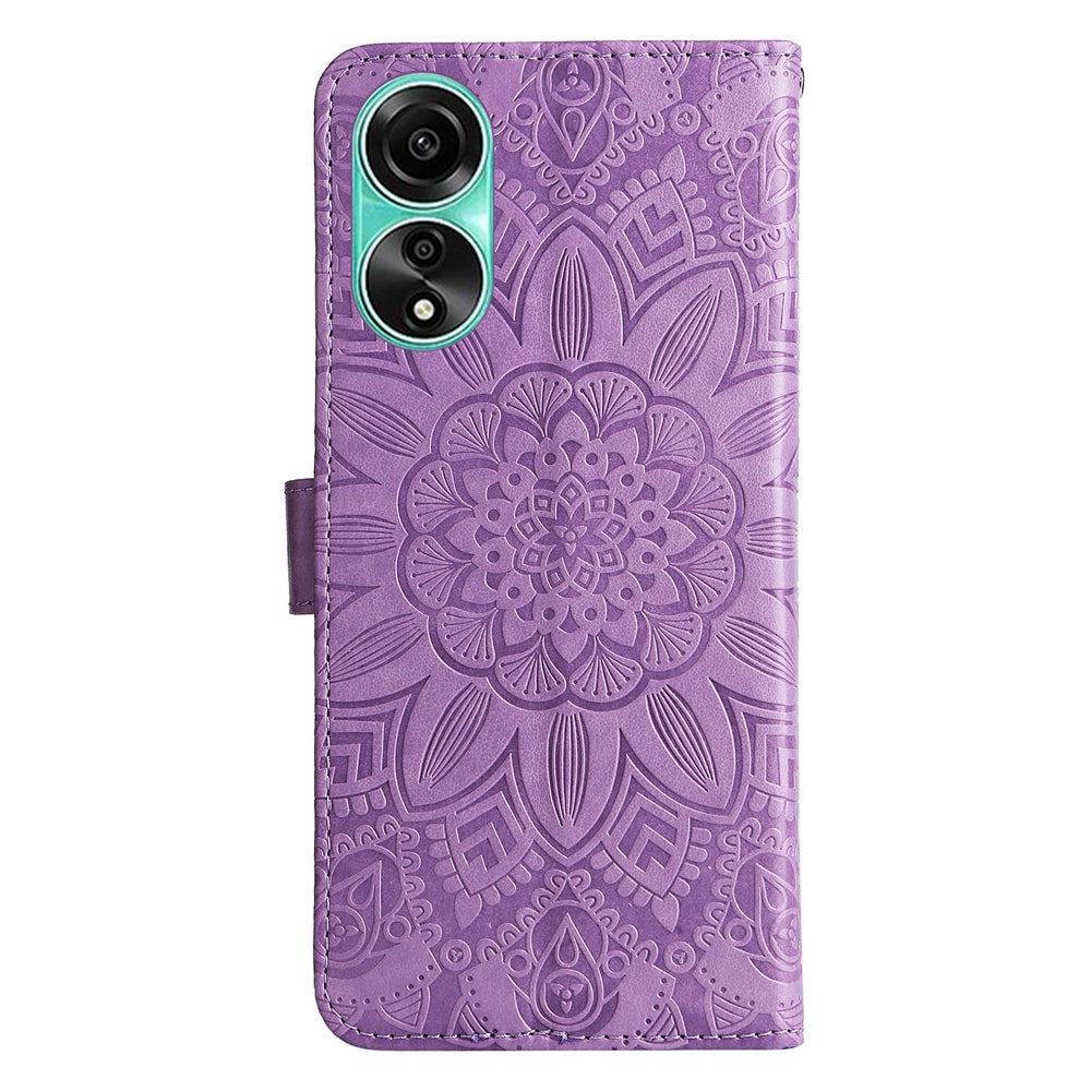 OPPO A78 4G Sunflower Embossed Leather Wallet Phone Case with Kickstand and Card Holder