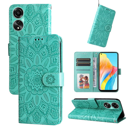 OPPO A78 4G Sunflower Embossed Leather Wallet Phone Case with Kickstand and Card Holder