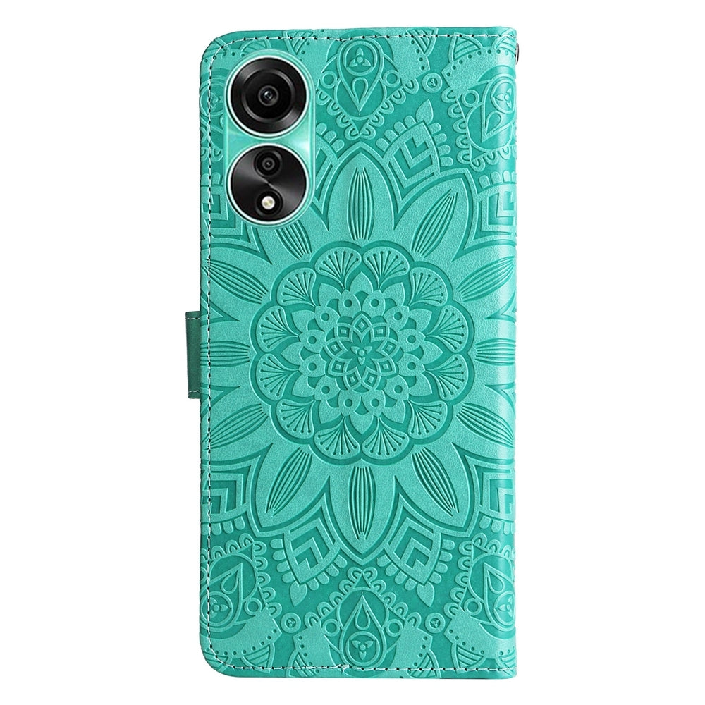 OPPO A78 4G Sunflower Embossed Leather Wallet Phone Case with Kickstand and Card Holder