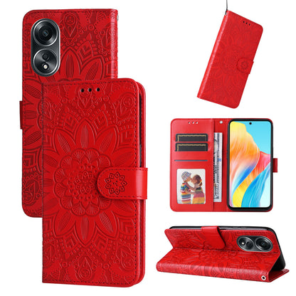 OPPO A58 4G Sunflower Embossed Leather Wallet Phone Case with Kickstand and Card Holder