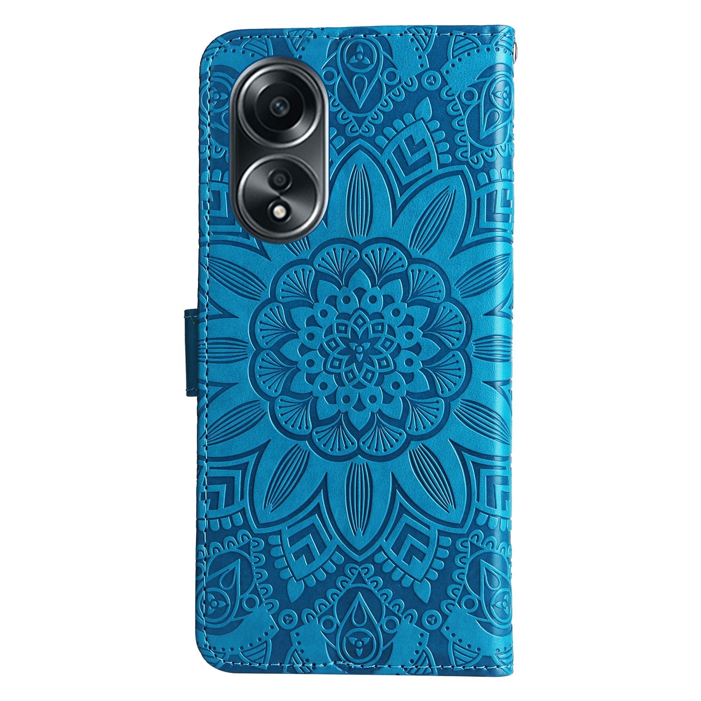 OPPO A58 4G Sunflower Embossed Leather Wallet Phone Case with Kickstand and Card Holder