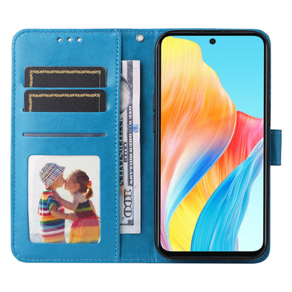 OPPO A58 4G Sunflower Embossed Leather Wallet Phone Case with Kickstand and Card Holder