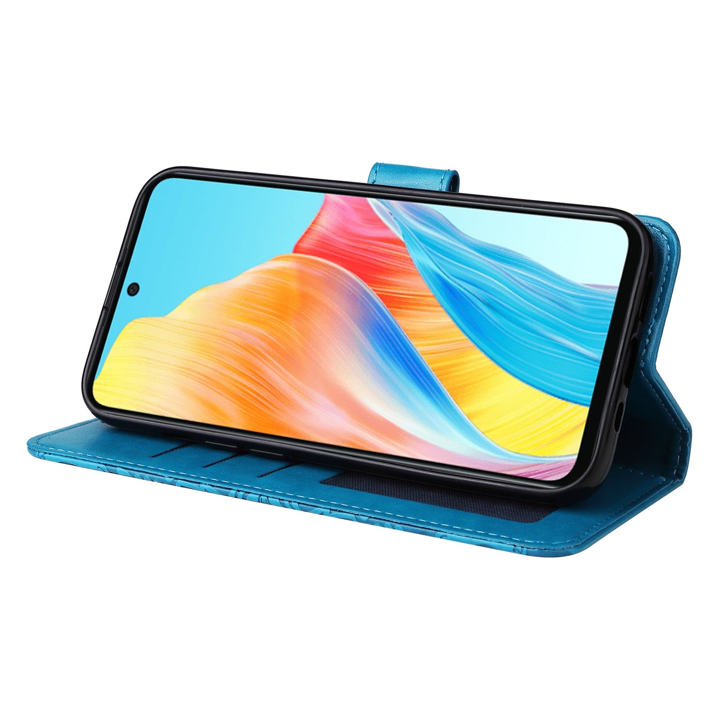 OPPO A58 4G Sunflower Embossed Leather Wallet Phone Case with Kickstand and Card Holder