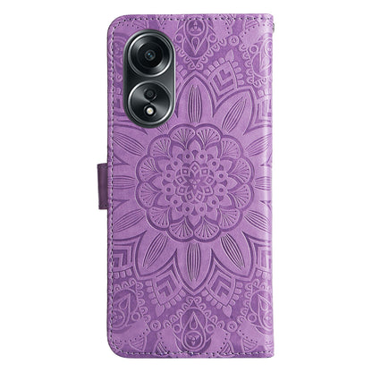 OPPO A58 4G Sunflower Embossed Leather Wallet Phone Case with Kickstand and Card Holder