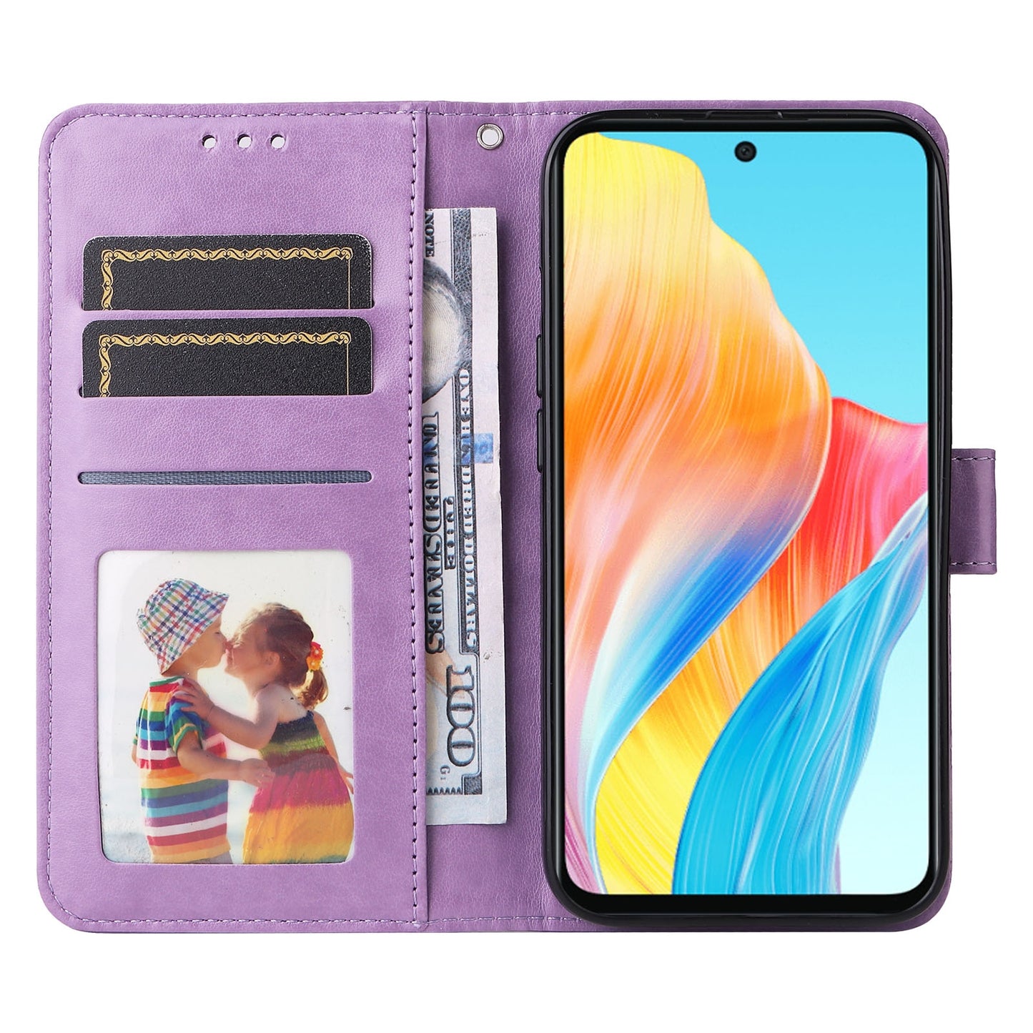 OPPO A58 4G Sunflower Embossed Leather Wallet Phone Case with Kickstand and Card Holder