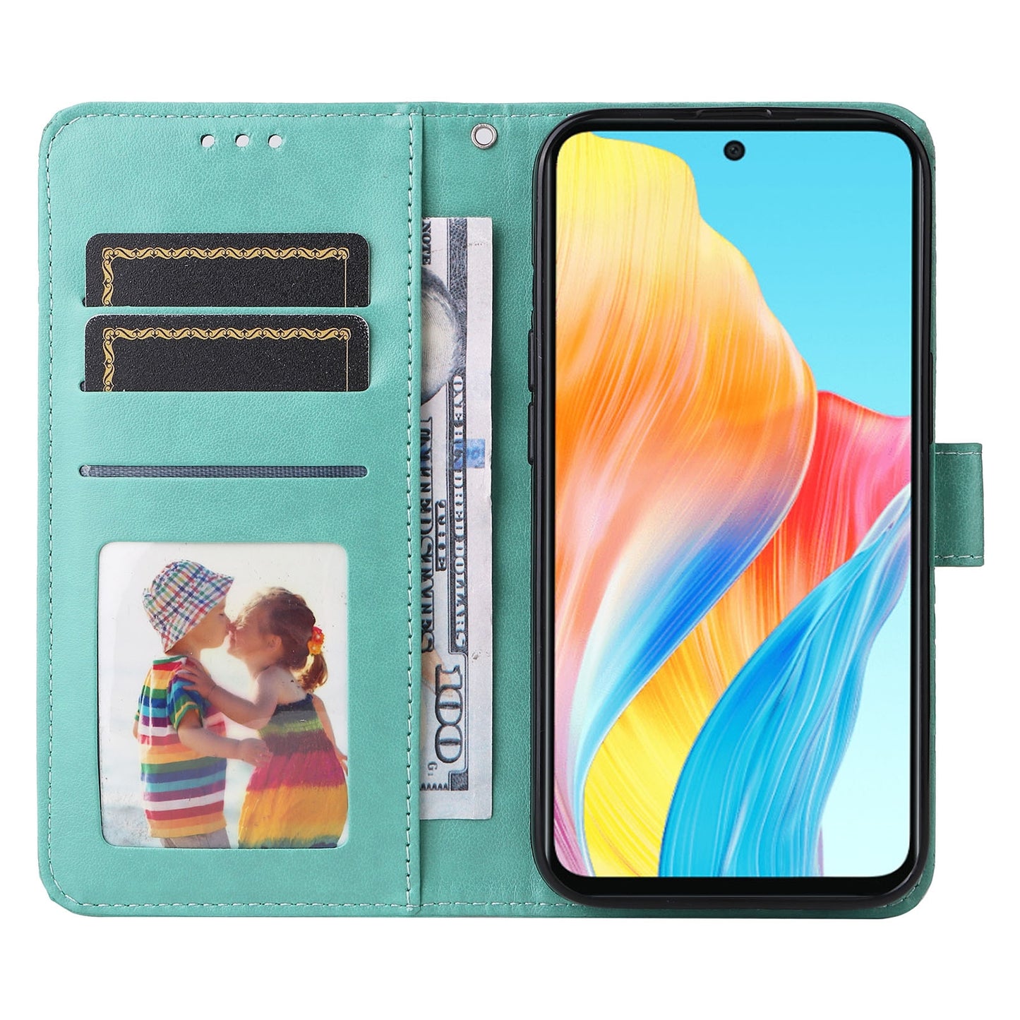 OPPO A58 4G Sunflower Embossed Leather Wallet Phone Case with Kickstand and Card Holder