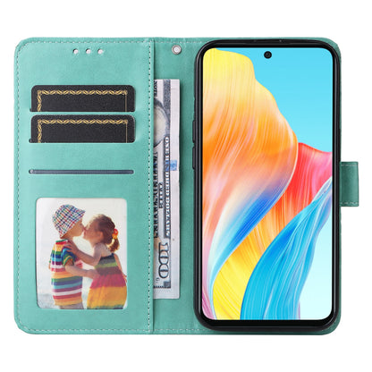 OPPO A58 4G Sunflower Embossed Leather Wallet Phone Case with Kickstand and Card Holder