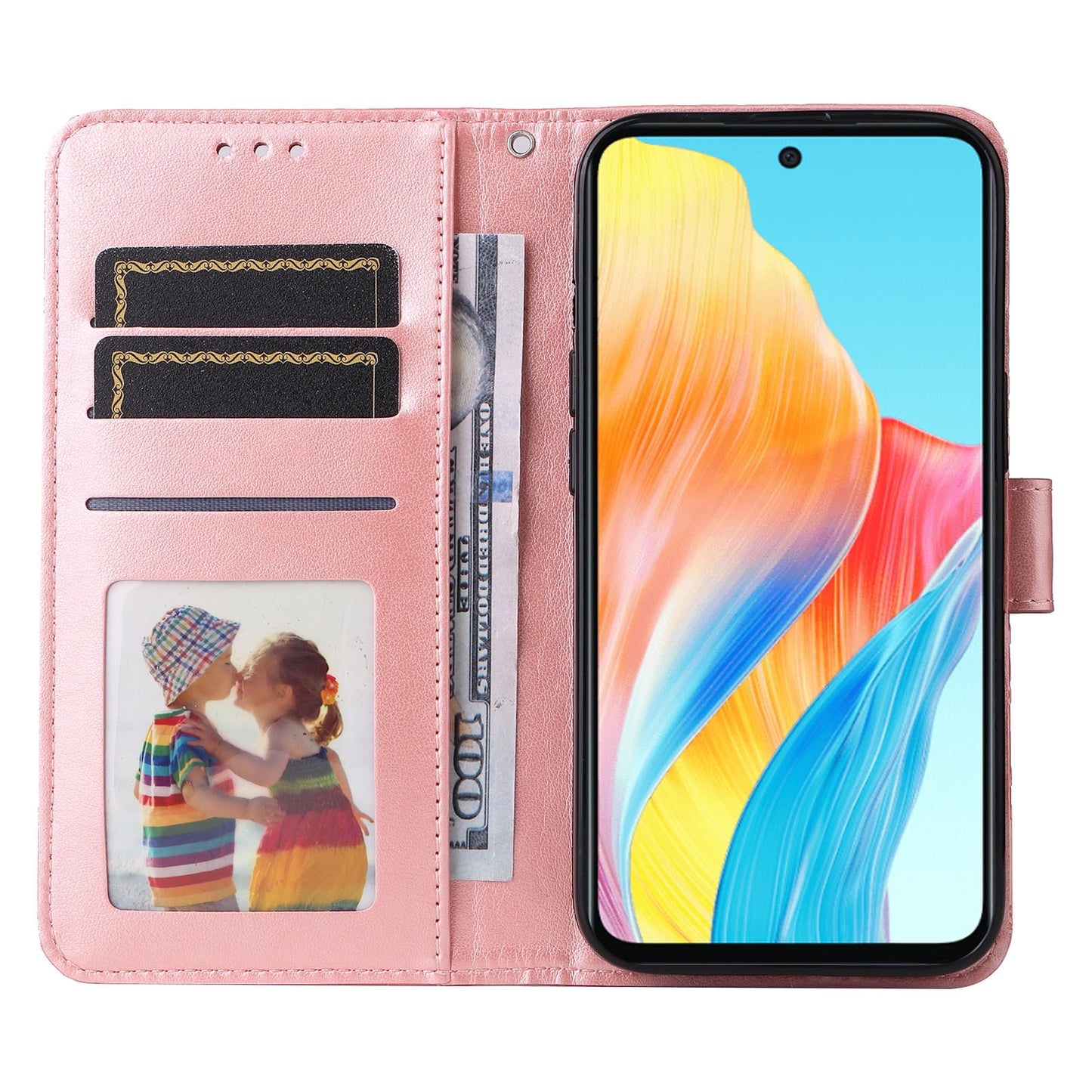 OPPO A58 4G Sunflower Embossed Leather Wallet Phone Case with Kickstand and Card Holder