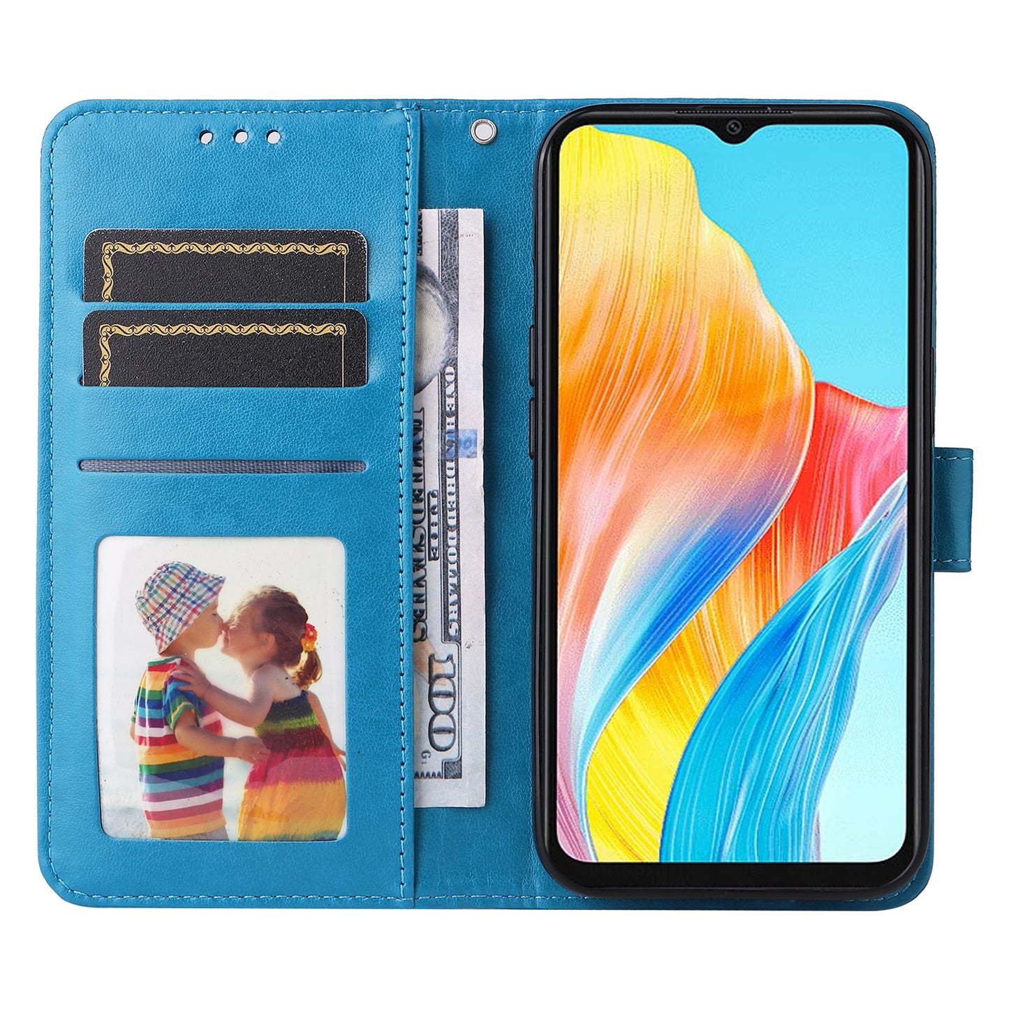 OPPO A18 4G Global Sunflower Embossed Leather Wallet Phone Case with Kickstand and Card Holder