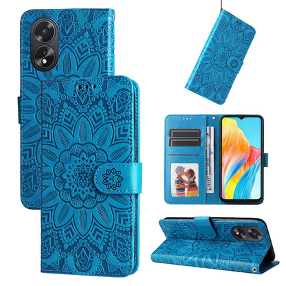 OPPO A18 4G Global Sunflower Embossed Leather Wallet Phone Case with Kickstand and Card Holder