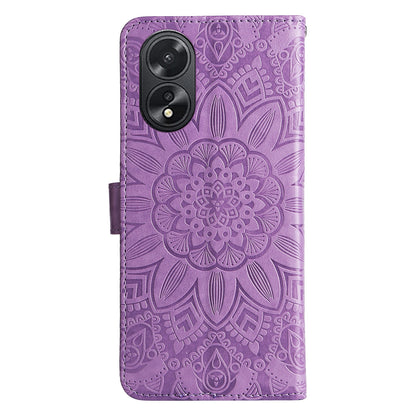 OPPO A18 4G Global Sunflower Embossed Leather Wallet Phone Case with Kickstand and Card Holder