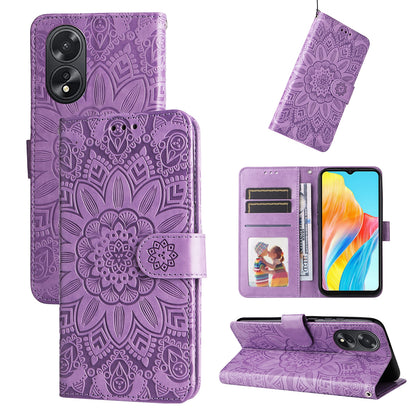 OPPO A18 4G Global Sunflower Embossed Leather Wallet Phone Case with Kickstand and Card Holder
