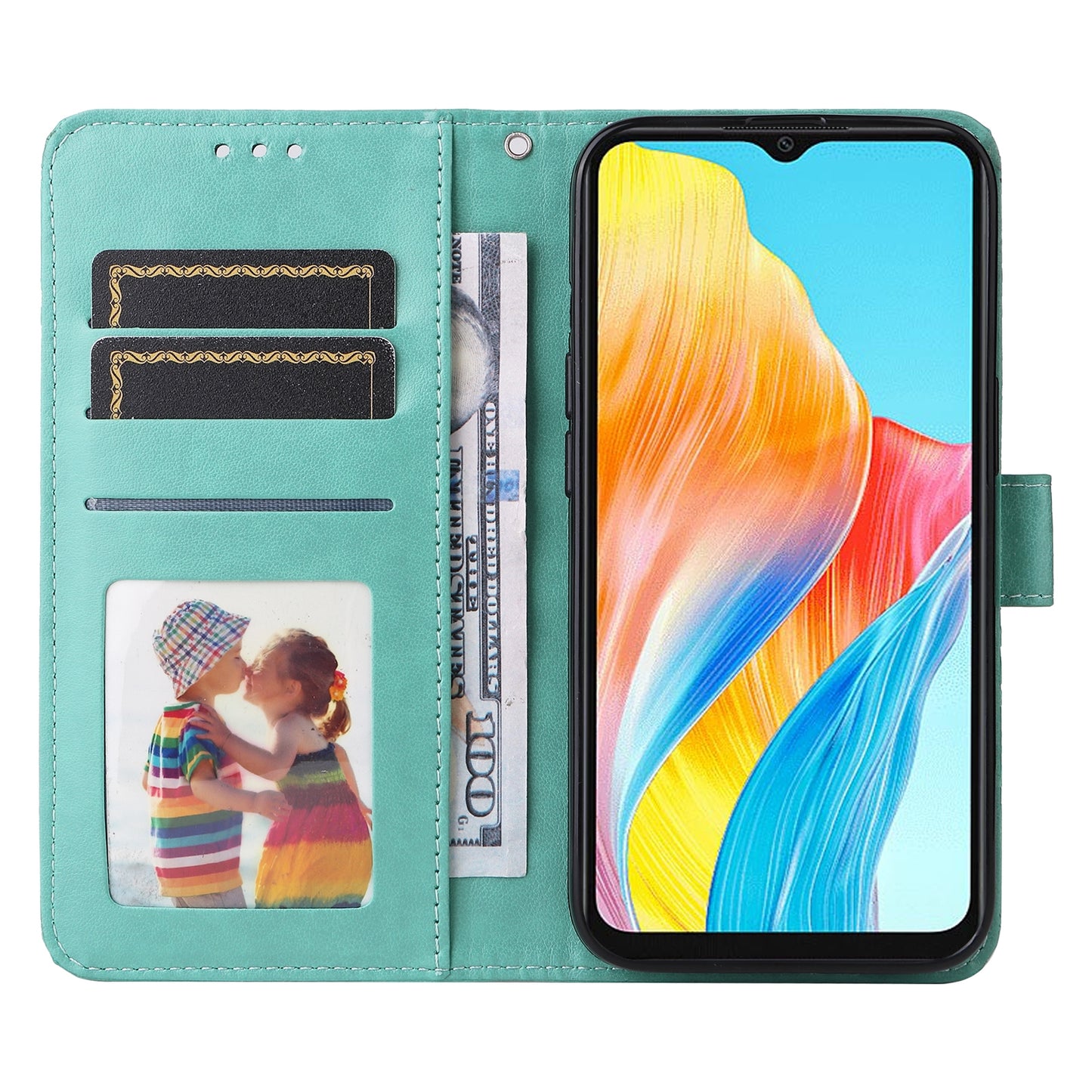 OPPO A38 4G Sunflower Embossed Leather Wallet Phone Case with Kickstand and Card Holder