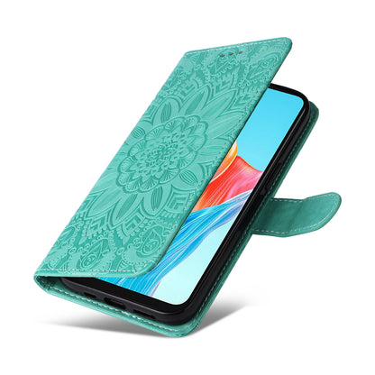 OPPO A18 4G Global Sunflower Embossed Leather Wallet Phone Case with Kickstand and Card Holder