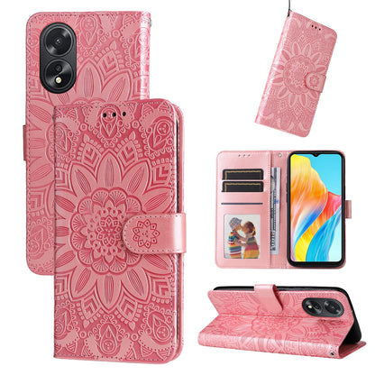 OPPO A38 4G Sunflower Embossed Leather Wallet Phone Case with Kickstand and Card Holder