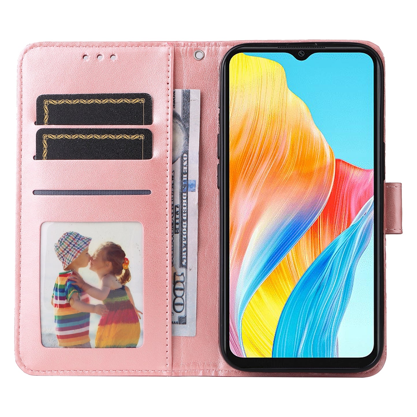 OPPO A38 4G Sunflower Embossed Leather Wallet Phone Case with Kickstand and Card Holder