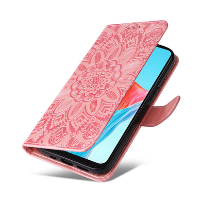 OPPO A18 4G Global Sunflower Embossed Leather Wallet Phone Case with Kickstand and Card Holder