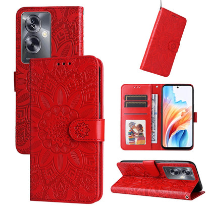 OPPO A79 5G Sunflower Embossed Leather Wallet Phone Case with Kickstand and Card Holder